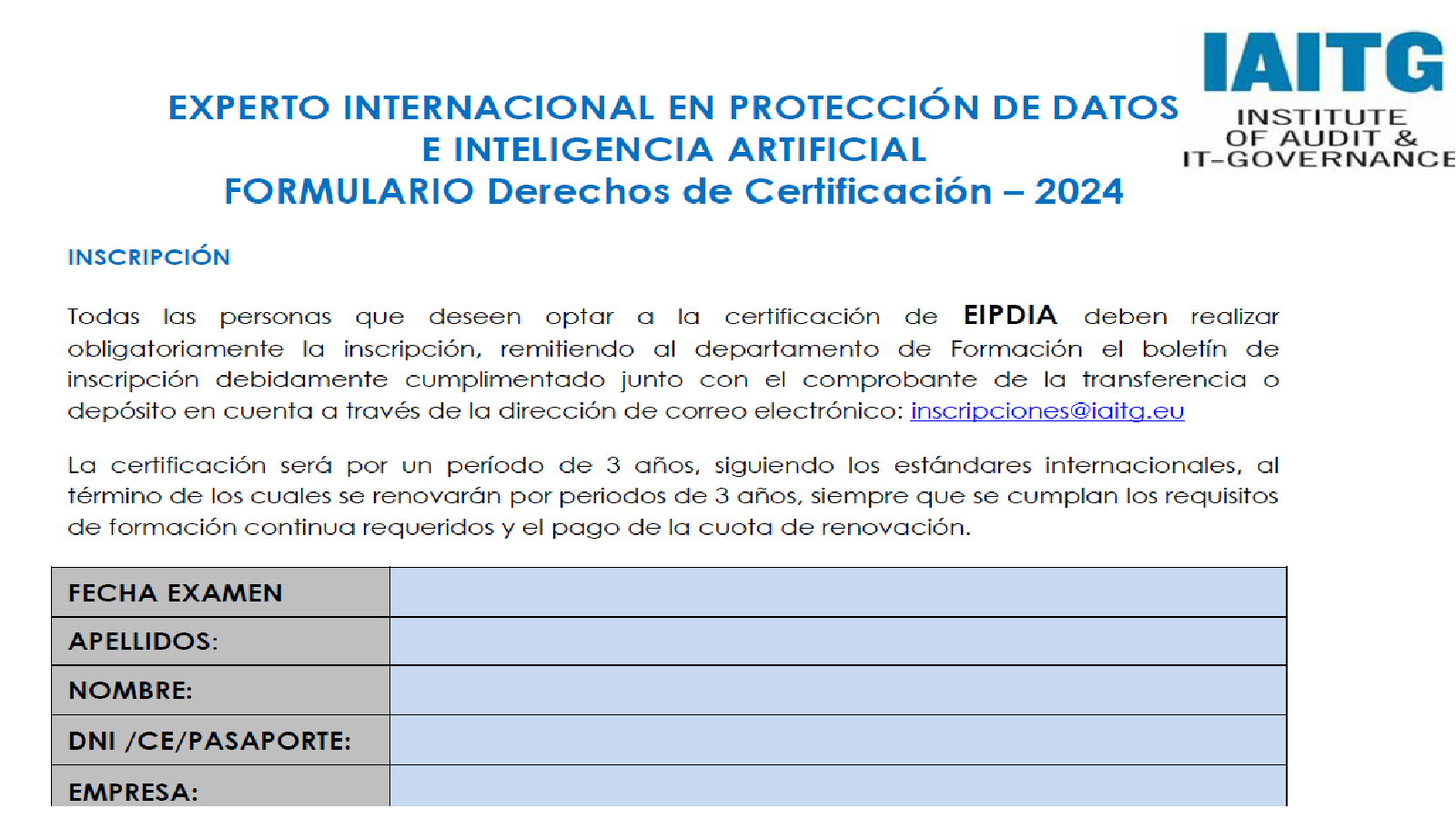 EIPDIA- Formulario Inscripción al Curso